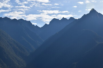 Machu Picchu and the surrounding mountains of the Urubamba Valley in Peru