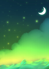 Night, sky and Moon or crescent