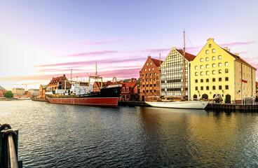 Naklejka premium Evening view of the city of Gdansk