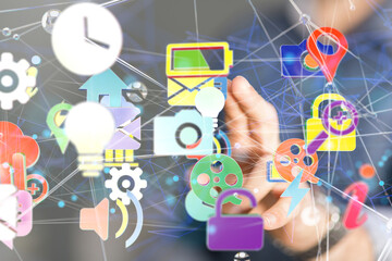 cloud connected to many objects on a virtual screen.