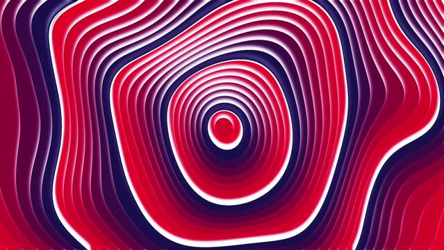 Abstract 3d wavy rings in motion. Colorful circular stripes in a row rippling. 4k 3D animation background.