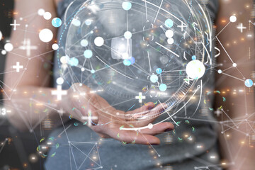 abstract lines with dots over dark background.