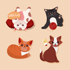 set of funny cartoon cats