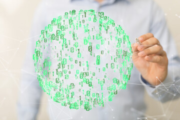 Digital cyberspace with particles and Digital data network connections concept.