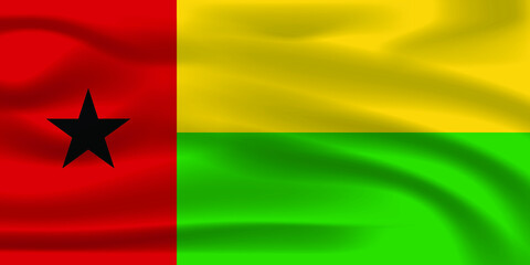 Flag of Guinea-Bissau. Full page Guinea flying flag. 3D illustration. Country flags. Guinea wavy flag.