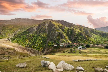 Zelfklevend Fotobehang Himalaya wide nature landscape of Pakistani village homes on a hill in mountains of Astore Valley Pakistan