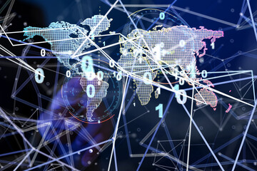 Businessman touching global network and data exchanges over the world