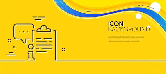 Fototapeta na wymiar Clipboard document line icon. Abstract yellow background. Agreement file sign. Info data symbol. Minimal clipboard line icon. Wave banner concept. Vector