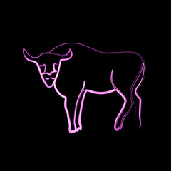 Vector illustration of bison with neon effect.