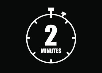 2 Minutes. Simple timer clock. Vector with black background.