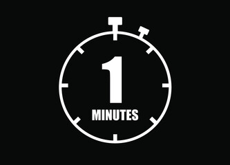 1 Minutes. Simple timer clock. Vector with black background.