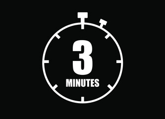 3 Minutes. Simple timer clock. Vector with black background.