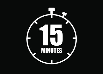 15 Minutes. Simple timer clock. Vector with black background.