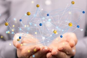 Global network. Blockchain. 3D illustration. Neural networks and artificial intelligence. Abstract