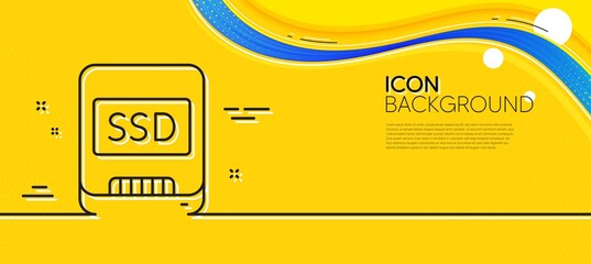 Naklejka na ściany i meble Ssd line icon. Abstract yellow background. Computer memory component sign. Data storage symbol. Minimal ssd line icon. Wave banner concept. Vector