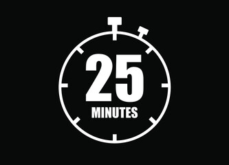 25 Minutes. Simple timer clock. Vector with black background.