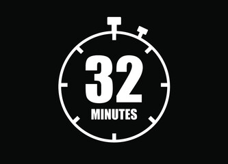 32 Minutes. Simple timer clock. Vector with black background.