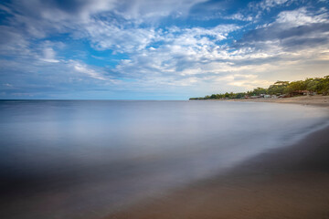 Long exposure: Porto Seguro Beach at dawn with palm trees, BAHIA