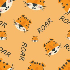 Seamless pattern with cartoon tigers