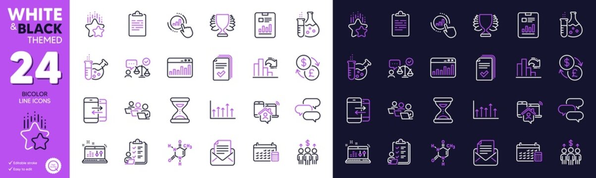 Calendar, Currency exchange and Lawyer line icons for website, printing. Collection of Phone communication, Growth chart, Meeting icons. Work home, Time, Report document web elements. Vector
