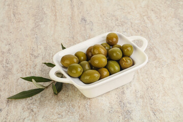 Tasty marinated olives in the bowl