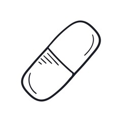 Pill icon, hand drawn. Vector illustration, doodle style.