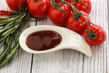 Tomato barbecue sauce on the bowl