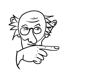 person with glasses pointing into the distance