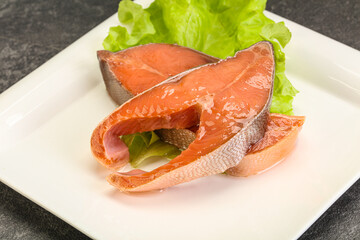 Two pink salmon fish steak