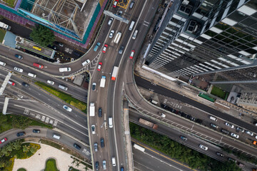 Causeway Bay, Hong Kong Top down view of Hong Kong city traffic