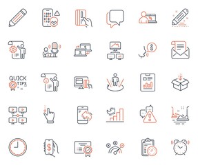 Technology icons set. Included icon as Augmented reality, Touchscreen gesture and Correct answer web elements. Online payment, Certificate, Pencil icons. Report document, Money app. Vector