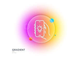 Electric app line icon. Gradient blur button with glassmorphism. Hand hold phone sign. Cellphone with screen notification symbol. Transparent glass design. Electric app line icon. Vector