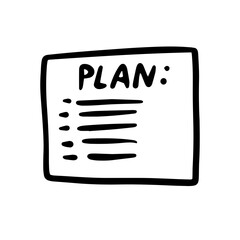 Doodle Plan icon concept. Drawing outline infographic notepaper. To Do list, project planning. 