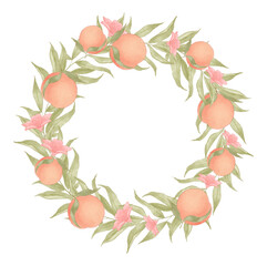 Watercolor peach boho wreath for baby shower, greeting card, frame