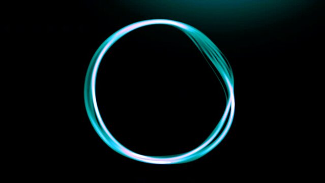 Black background. Motion.A huge white circle in animation that draws bright white patterns in 3D format.