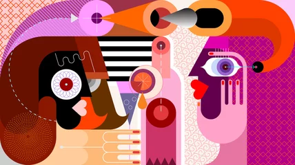 Photo sur Plexiglas Art abstrait Deux personnes buvant de l& 39 alcool, conversant et échangeant des pensées. Oeuvre vectorielle.