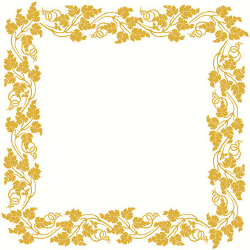 Gold frame with grape leaves ornament on white background