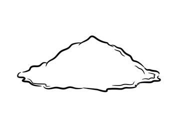Line drawing of a pile of loose powder. Black outline of a serving of spices in a sketch style. Isolated vector illustration.