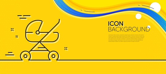 Baby carriage line icon. Abstract yellow background. Stroller trolley sign. Pram buggy symbol. Minimal baby carriage line icon. Wave banner concept. Vector