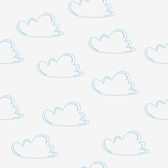 Vector hand drawn seamless pattern with clouds. Trendy children's wallpapers, textiles.