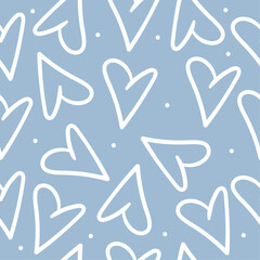 Vector hand drawn seamless pattern with hearts. On a blue background. Trendy wallpapers, textiles, gift paper.