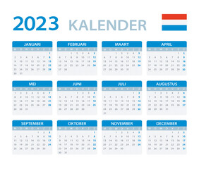 Vector template of color 2023 calendar - Dutch version