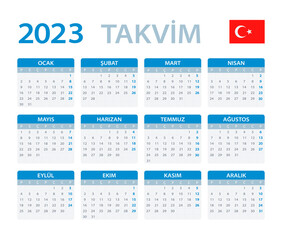 Vector template of color 2023 calendar - Turkish version
