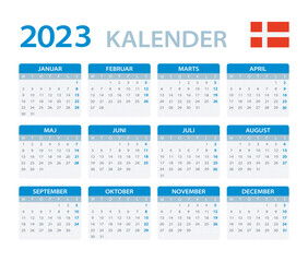 Vector template of color 2023 calendar - Denmark version