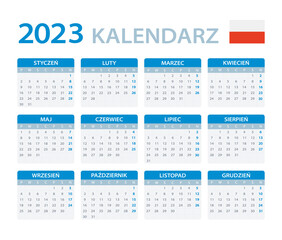 Vector template of color 2023 calendar - Polish version