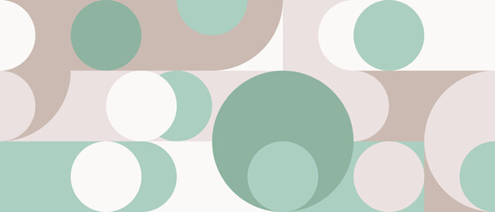Seamless mosaic with geometric shapes in scandinavian pattern style, pastel background with circles and squares for web intro or fabric. Minimalistic cover template with texture.