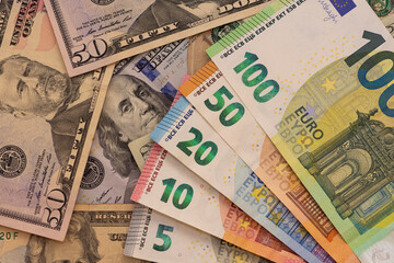 Fototapeta na wymiar various banknotes and euro notes.