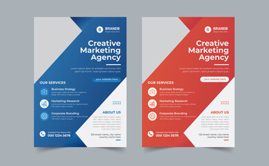 Corporate business flyer template design with blue, orange, magenta, red and yellow colors. Marketing, business proposal, promotion, advertising, publication, cover page, etc.