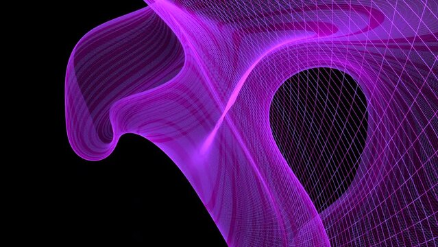  Black background. Motion.Bright purple patterns in 3d animation rotating around its axis.