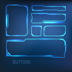 Techno-futuristic, style, sci-fi blue button set, hi-tech information set badge